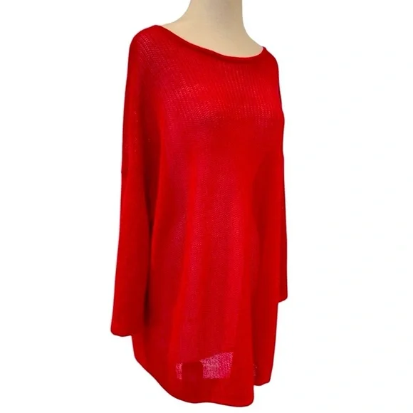 J. Jill Red Open Weave Lightweight Sheer 3/4 Length Sleeve Pullover Size Large - Picture 2 of 9